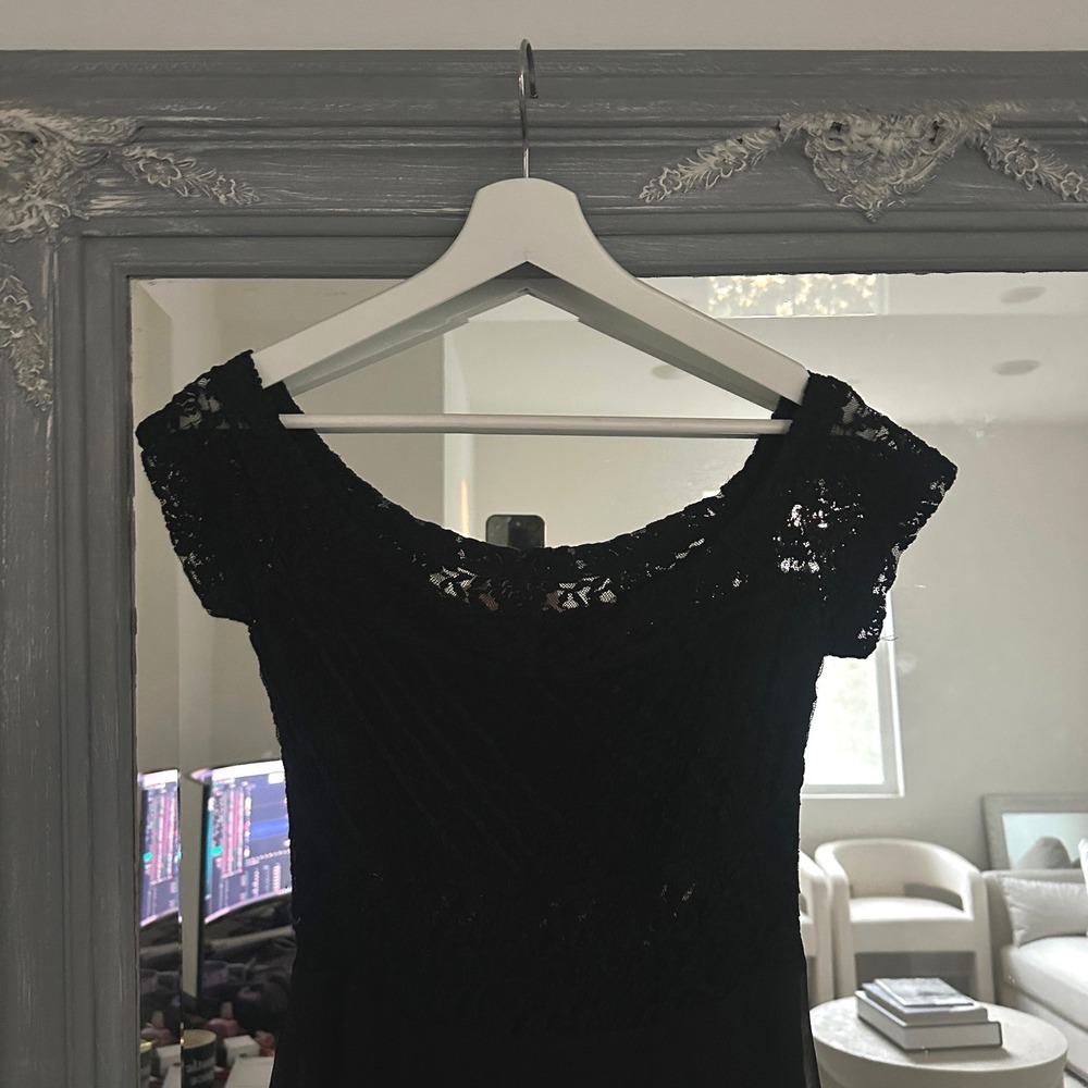 Free People Black Lace Chiffon 90s Off Shoulder Midi Dress Whimsigoth Fairy S - Picture 3 of 10